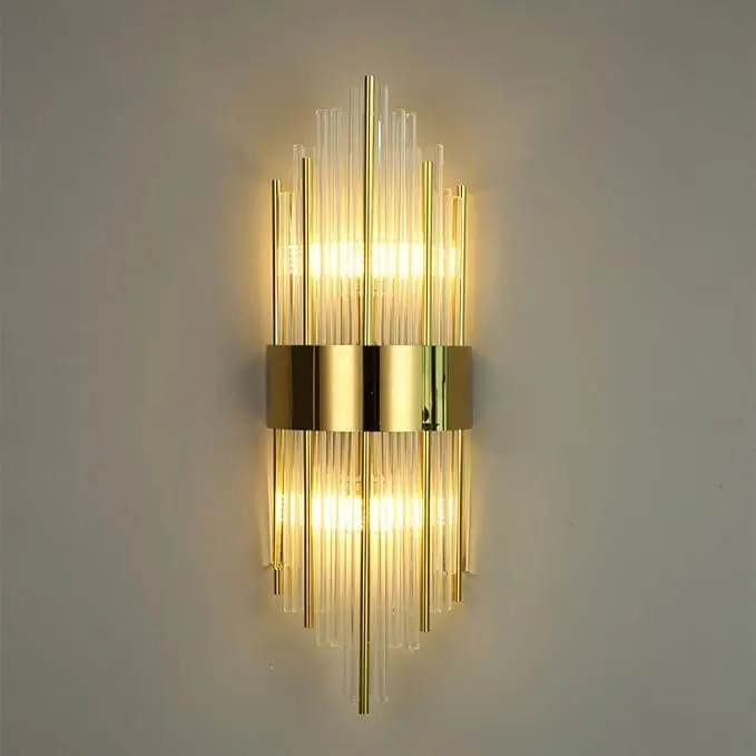 Crystal Wall Sconce with Stainless Steel Base - E14 Long Tube Wall Sconces Simple Modern Fixtures HX-WLO-86