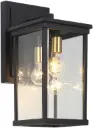 Modern Outdoor Wall Lantern Matte Black Metal frame Clear Glass Panels & Exposed Brass Sockets HS7811-DN-M