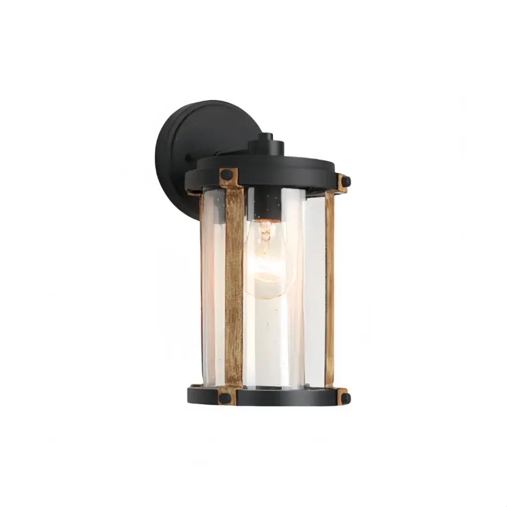 European Modern Design Outdoor Wall Lamp Die-Casting Aluminum LED Brown Glass Shade Black Finish Warm White  HS1400-DN-S