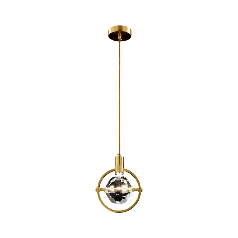 Modern Luxury Full Copper Circle Ring Crystal Ball LED Pendant Light P-YQ-1901