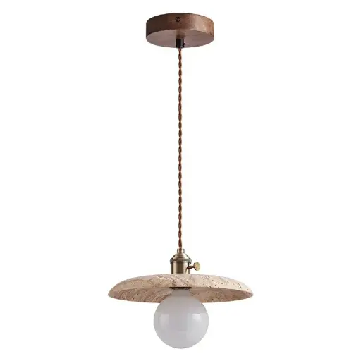 Modern Travertine Stone Round Dish Pendant Hanging Lamp Adjustable Height D-071.