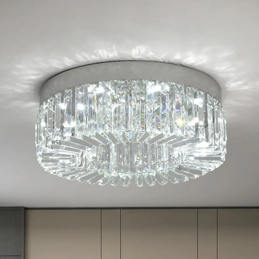 Luxury Modern Round Crystal & Stainless Chandelier Flush Mount Ceiling Light XH600-Y