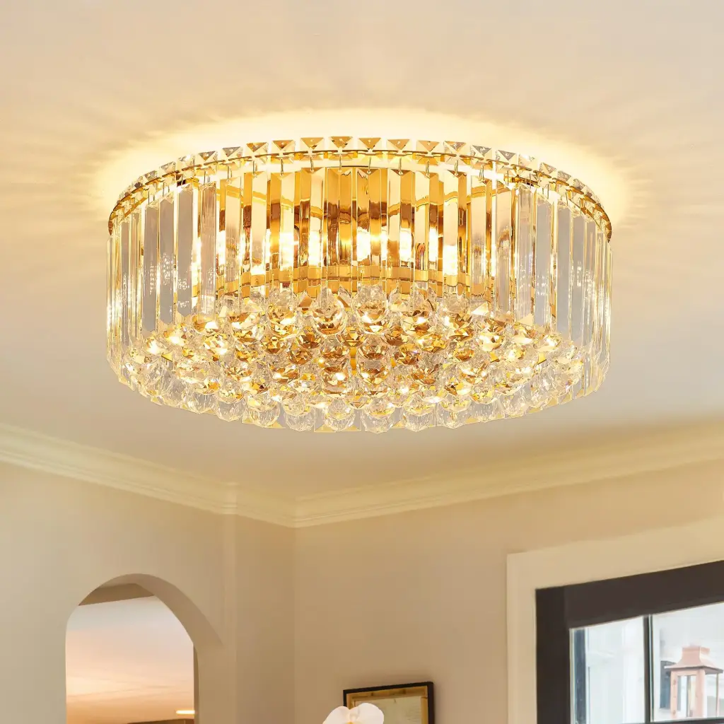 Luxury Modern Round Crystal & Stainless Chandelier Flush Mount Ceiling Light XH600-J